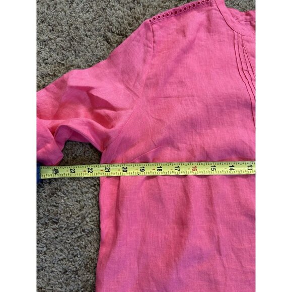 NWT CHARTER CLUB Pink 100% Linen button Front Blouse Top Roll Tab Sleeve LARGE - Picture 9 of 9